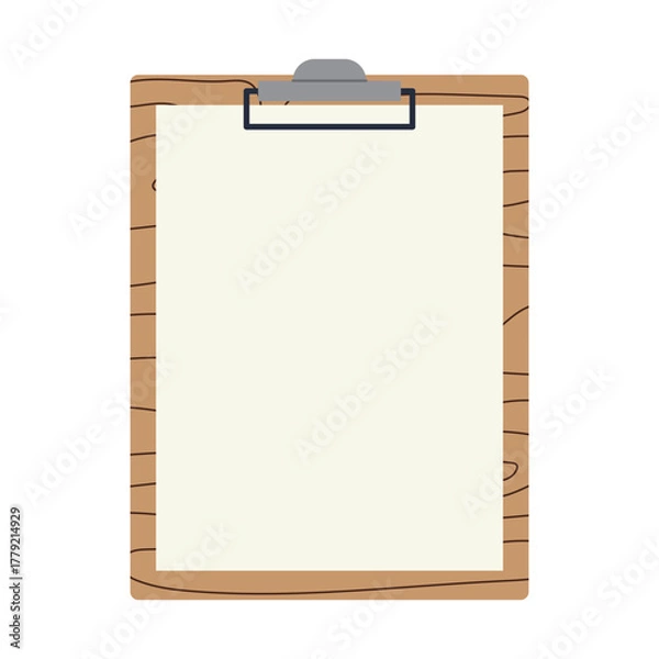 Fototapeta wooden clipboard with a blank sheet of paper; perfect for presentations, office templates, documents, notes, school projects, checklists- vector illustration