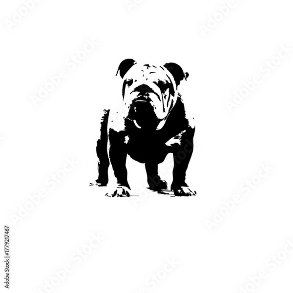 Fototapeta Solid Black Bulldog Silhouette on White Background - Minimalist English Bulldog Graphic