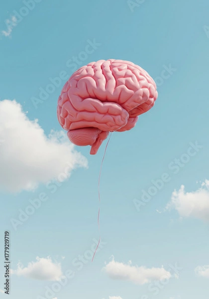Fototapeta Creative Idea: Surreal Image of a Brain Shaped Balloon Against a Clear Sky.
