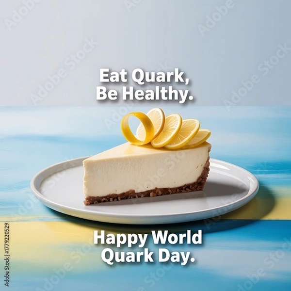 Fototapeta Delicious slice of quark cheesecake topped with fruit on a plate