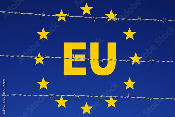 Obraz EU Flagge hinter Stachdraht