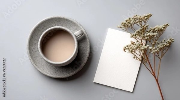 Fototapeta Soft-Themed Greeting Card Mockup with Tea Cup
