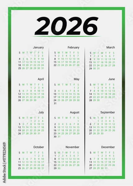 Obraz calendar 2026 100% edit able and resize able file 