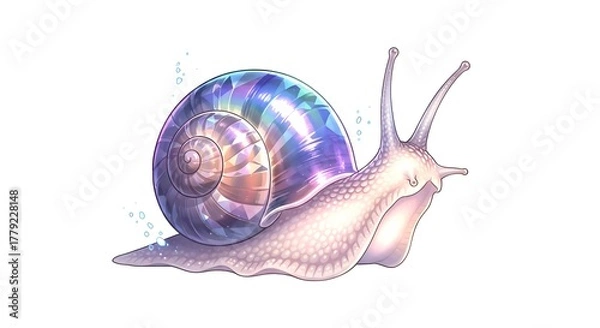 Fototapeta Iridescent Snail Illustration with Shimmering Shell.