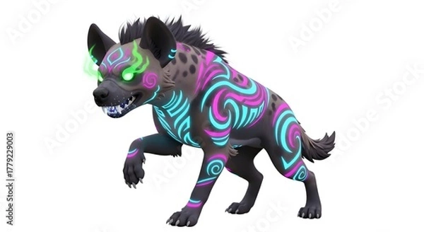 Fototapeta Mystical Hyena with Glowing Markings in Digital Art.