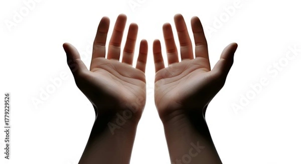 Fototapeta Open hands reaching up in supplication.