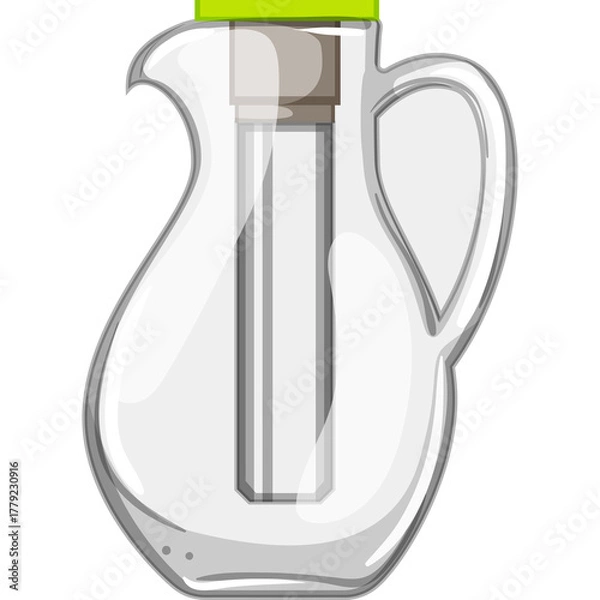 Fototapeta Transparent cartoon illustration of a glass pitcher with a lime green lid and an ice core inside designed for beverages