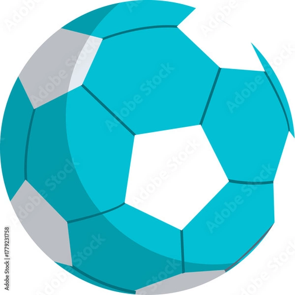 Fototapeta Turquoise and White Soccer Ball Graphic Design with Geometric Panels on a Transparent Background