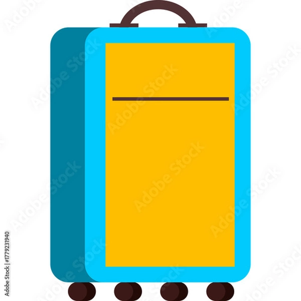 Fototapeta Turquoise blue and bright yellow suitcase with wheels and handle on a transparent background for travel and vacation themes