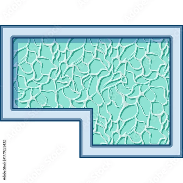 Obraz Top View Of An L Shaped Swimming Pool With Turquoise Water And Reflective Surface Detailed With Ripples In A Summer Setting And Light Blue Border
