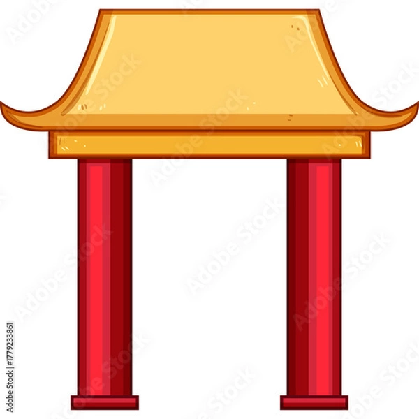 Obraz Traditional Asian Pagoda Gate With Red Pillars And Yellow Roof On White Background