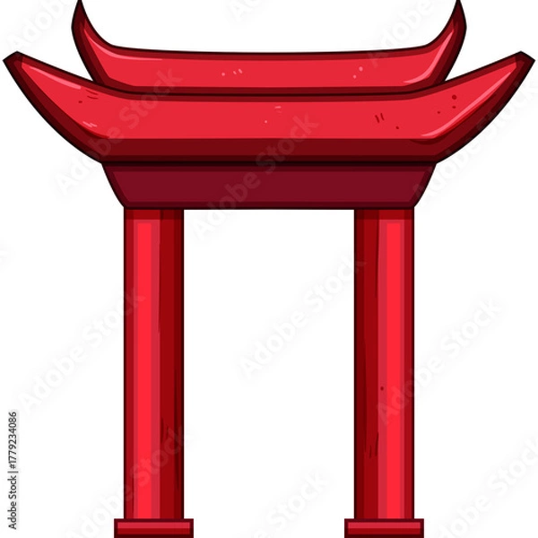 Obraz Traditional Red Torii Gate With Pagoda Style Roof And Tall Pillars In Pixel Art Style On Transparent Background