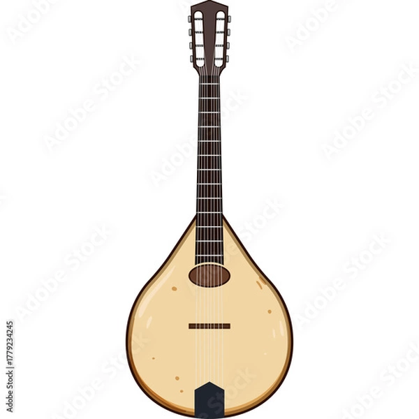 Fototapeta Traditional Stringed Musical Instrument with a Light Brown Pear Shaped Body and Dark Brown Neck isolated on a White Background
