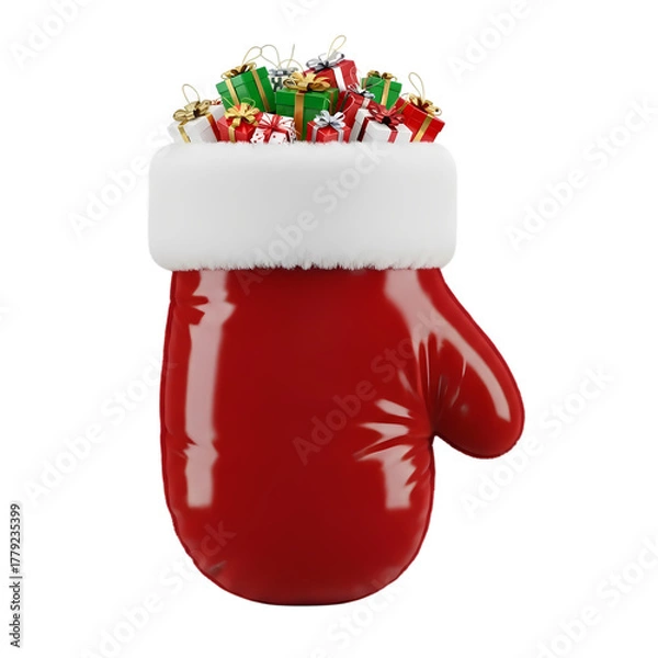 Obraz Santa's red mitten overflows with festive holiday gifts