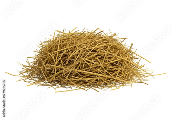 Obraz Natural Golden Dry Straw Pile Isolated on White Background, Rustic Material for Farm and Decor