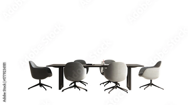 Fototapeta Conference table with six chairs isolated on transparent background.