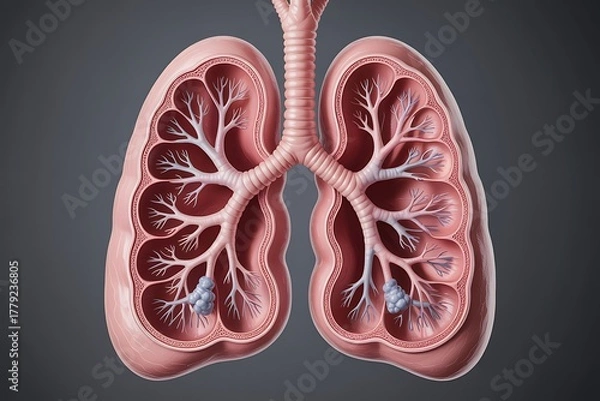 Fototapeta Detailed Illustration of the Human Respiratory System Showing Bronchial Tree and Alveoli