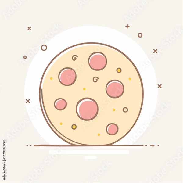 Fototapeta Light Yellow Circle with Pink Spots and Yellow Dots on a Light Cream Background with Plus and X Symbols