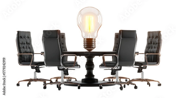 Fototapeta Conference table with light bulb isolated on transparent background.