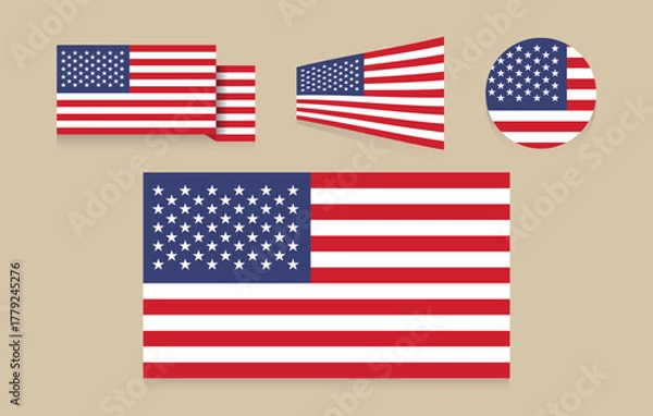 Fototapeta Set of USA Flag Vector Designs. Perfect for Independence Day graphics, patriotic themes, web design, posters, and national celebration projects.