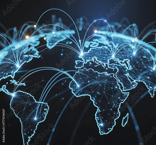 Obraz artificial intelligence abstract background, Robot and human hands interacting, Hand holding virtual Global Internet connection,Futuristic cityscape with glowing lines,Modern workspace with computer