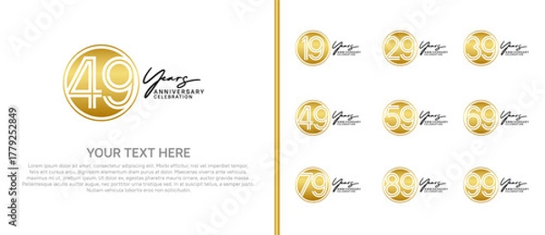 Obraz anniversary logo set with circle. gold and black color on white background for celebration moment