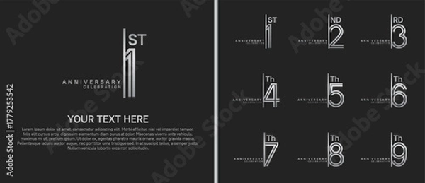 Obraz anniversary logo set with split style. silver color on black background for celebration moment