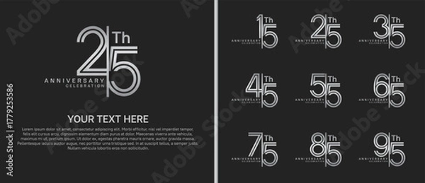 Obraz anniversary logo set with split style. silver color on black background for celebration moment