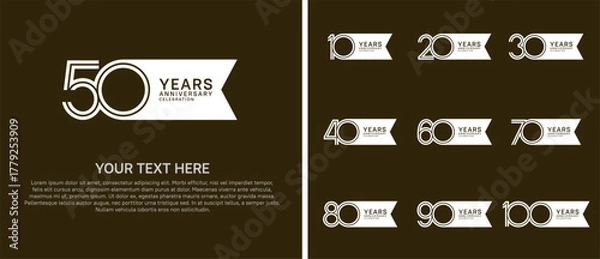 Obraz anniversary logo set with ribbon shape. white color on brown background for celebration moment