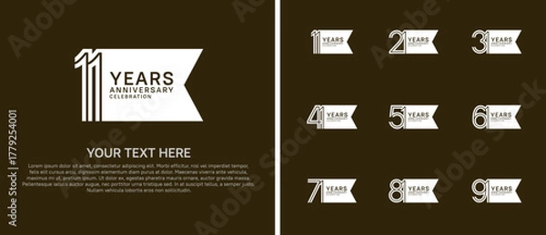 Obraz anniversary logo set with ribbon shape. white color on brown background for celebration moment