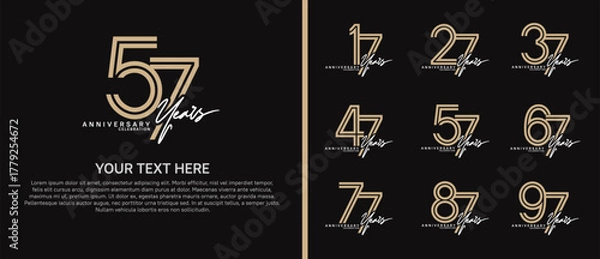 Obraz anniversary logo set with handwriting. brown and white color on black background for celebration moment