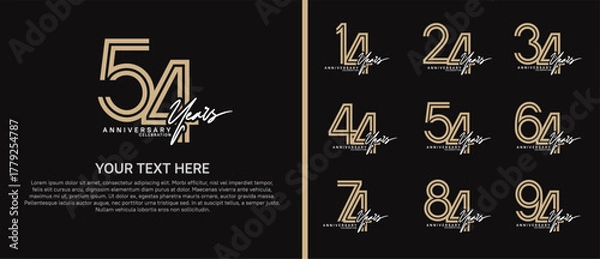 Obraz anniversary logo set with handwriting. brown and white color on black background for celebration moment