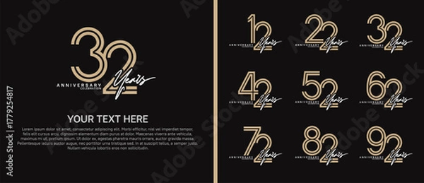 Obraz anniversary logo set with handwriting. brown and white color on black background for celebration moment