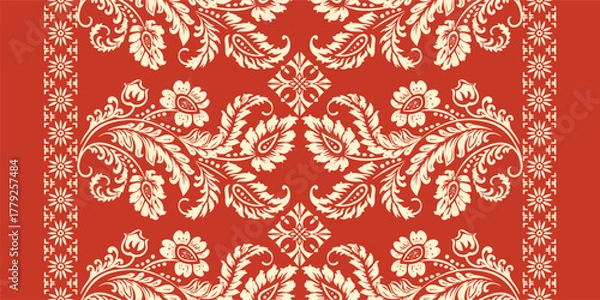 Fototapeta floral pattern vintage ethnic modern embroidery texture boho design vector illustration hand drawn pink flower motif branches leaves wallpaper seamless background border.	
