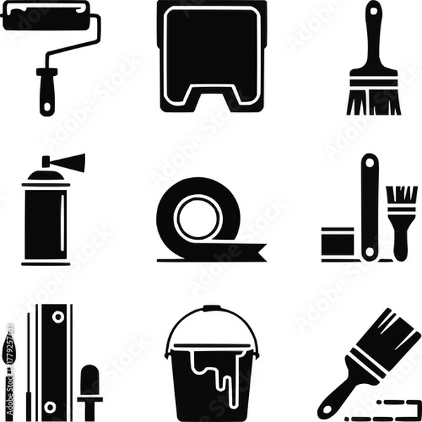Fototapeta Home Renovation & DIY Solid Icons – Paint, Tools, and Improvement Symbols