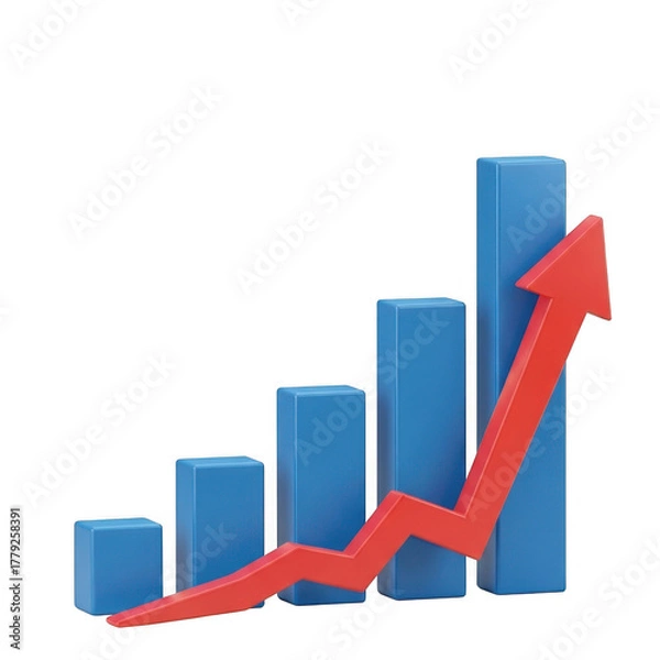 Fototapeta 3d business growth chart with upward arrow isolated on transparent background