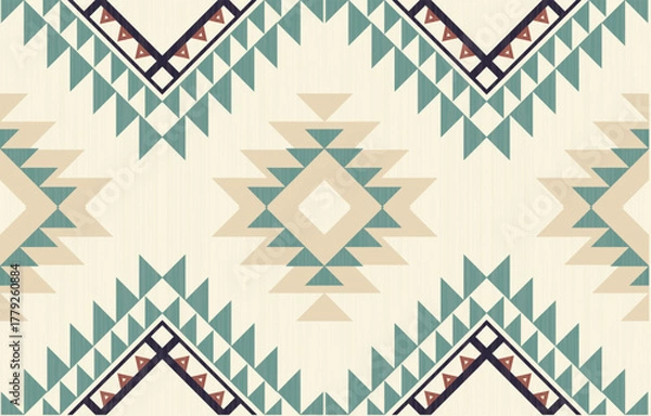 Fototapeta Southwest Native American seamless pattern, boho tribal Aztec Navajo geometric textile design, desert ethnic fabric background.