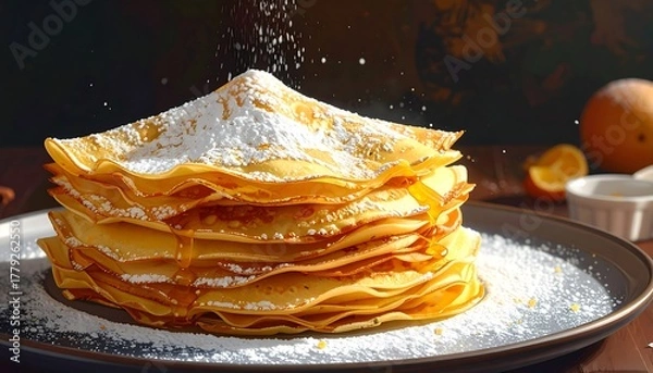 Fototapeta Delicious Stack of Pancakes with Powdered Sugar.