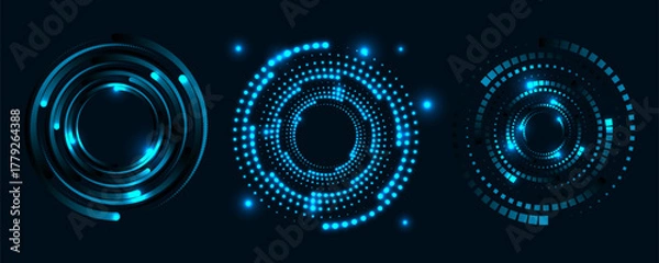 Fototapeta Glowing musical particles. Abstract halftone dot pattern. Vector technology logo element. EPS10