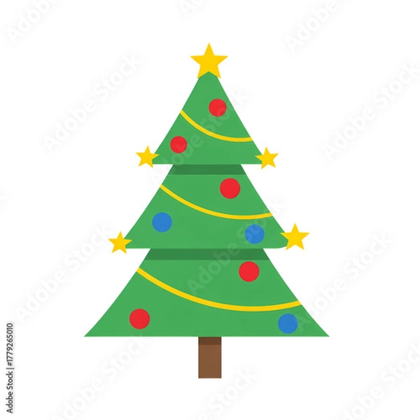 Obraz Festive decorated Christmas tree with ornaments and stars