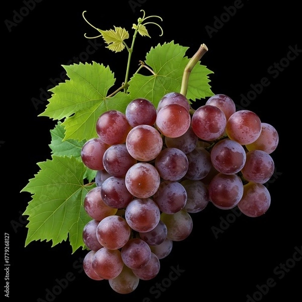 Fototapeta A cluster of green grapes on a black background, showcasing their smooth texture and vibrant color.