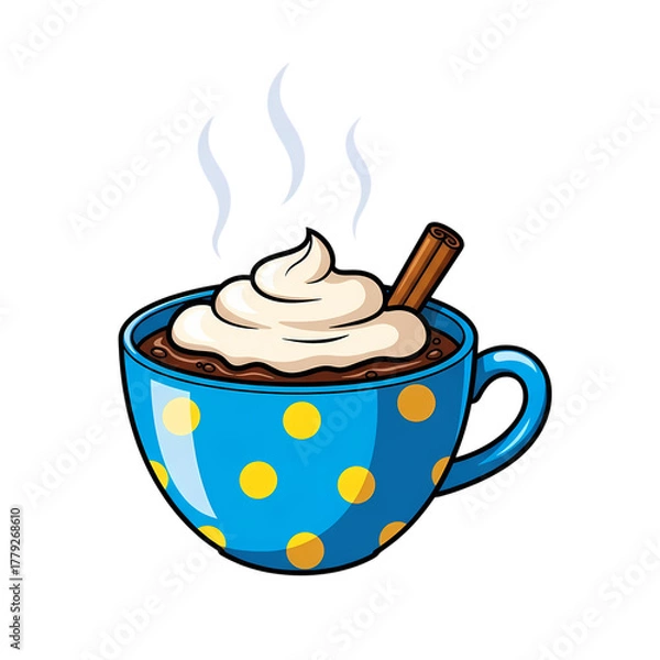 Fototapeta Steaming hot chocolate with whipped cream and cinnamon stick