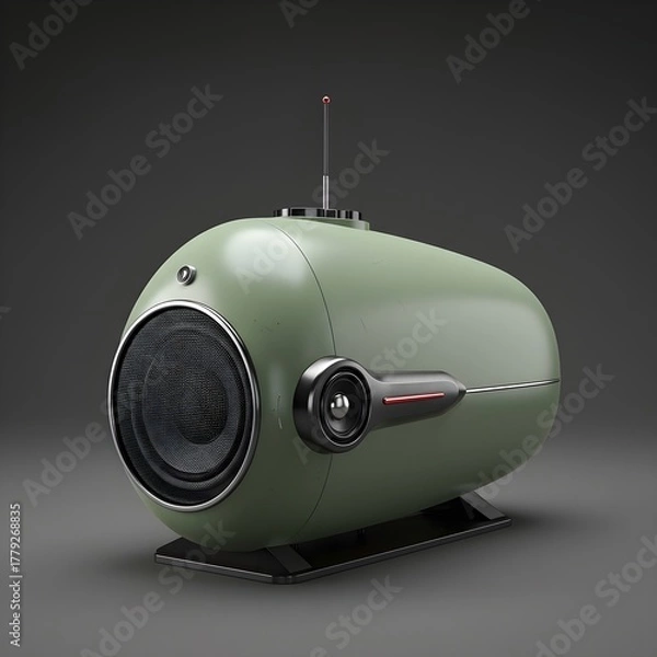 Fototapeta A green speaker featuring a radio on top, highlighting a stylish and functional audio setup.