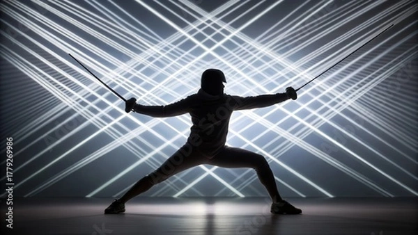 Fototapeta Dynamic dance performance with striking silhouette, energetic movement, dramatic lighting, modern choreography, artistic expression, and powerful stage presence