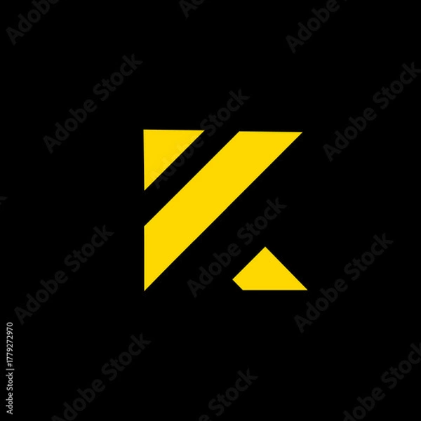 Fototapeta Modern Geometric Letter K Logo Design – Minimalist Yellow Monogram with Bold Lines on Black Background
