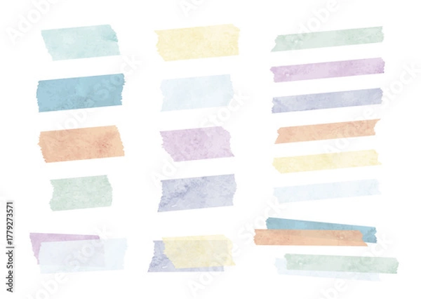 Obraz 冬色の水彩のシンプルなマスキングテープイラストセット（青・紫・緑・赤・黄色）