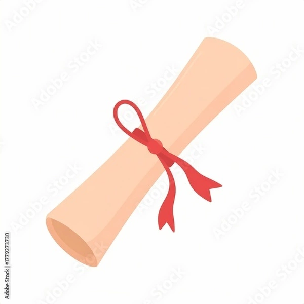 Obraz Rolled parchment scroll tied with red ribbon diploma or certificate.