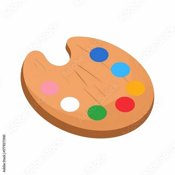 Obraz Wooden Art Palette with Colorful Paint Splashes Isolated on White Background.