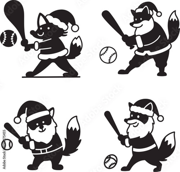 Fototapeta Santa Close Fox Baseball Player, A Collection of Christmas Sports Vector Illustrations