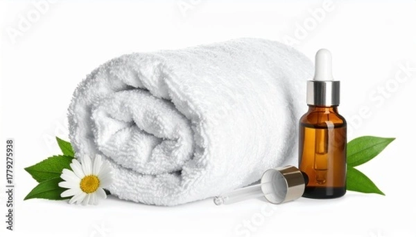 Fototapeta Spa Essential Oil and Rolled Towel with Flower